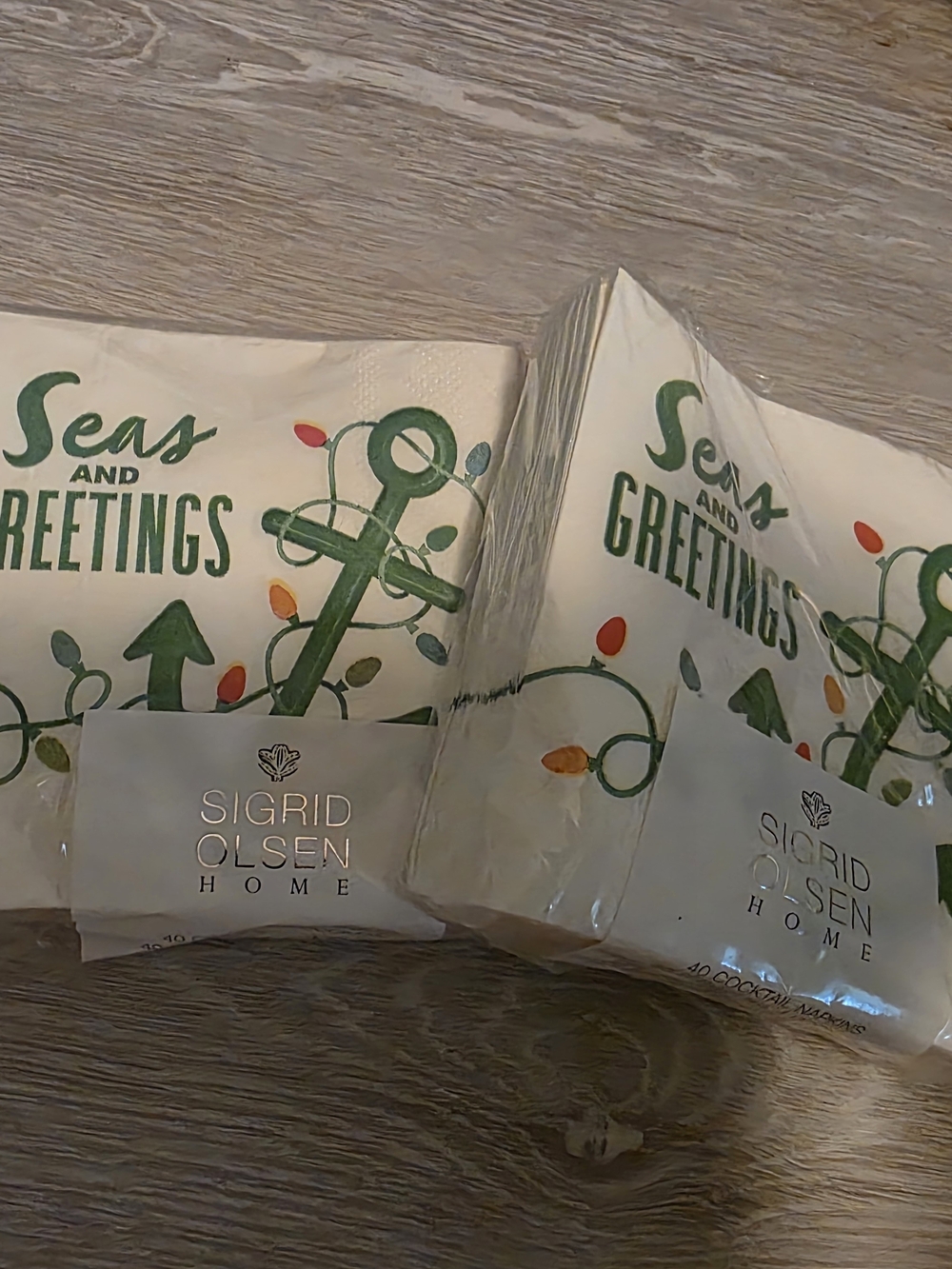 'Seas and Greetings'  Napkins - Green & White
